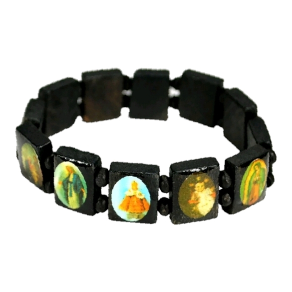 Dark Blue Wooden Religious Saints Bracelet - Picture 1 of 9